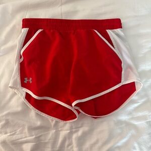 Under Armour Women's Red and White Athletic Shorts